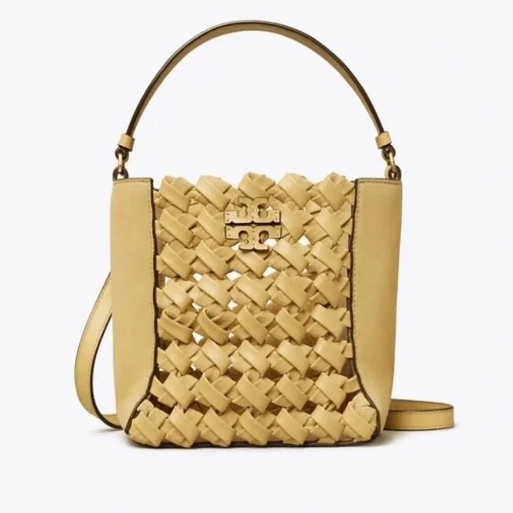Tory Burch McGraw Woven Embossed Small Bucket Bag